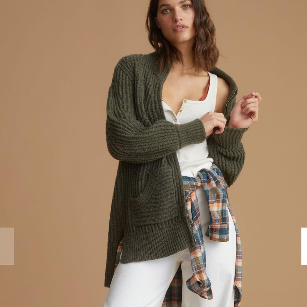 Pilcro Zip-Front Longline Wool  Cardigan S
